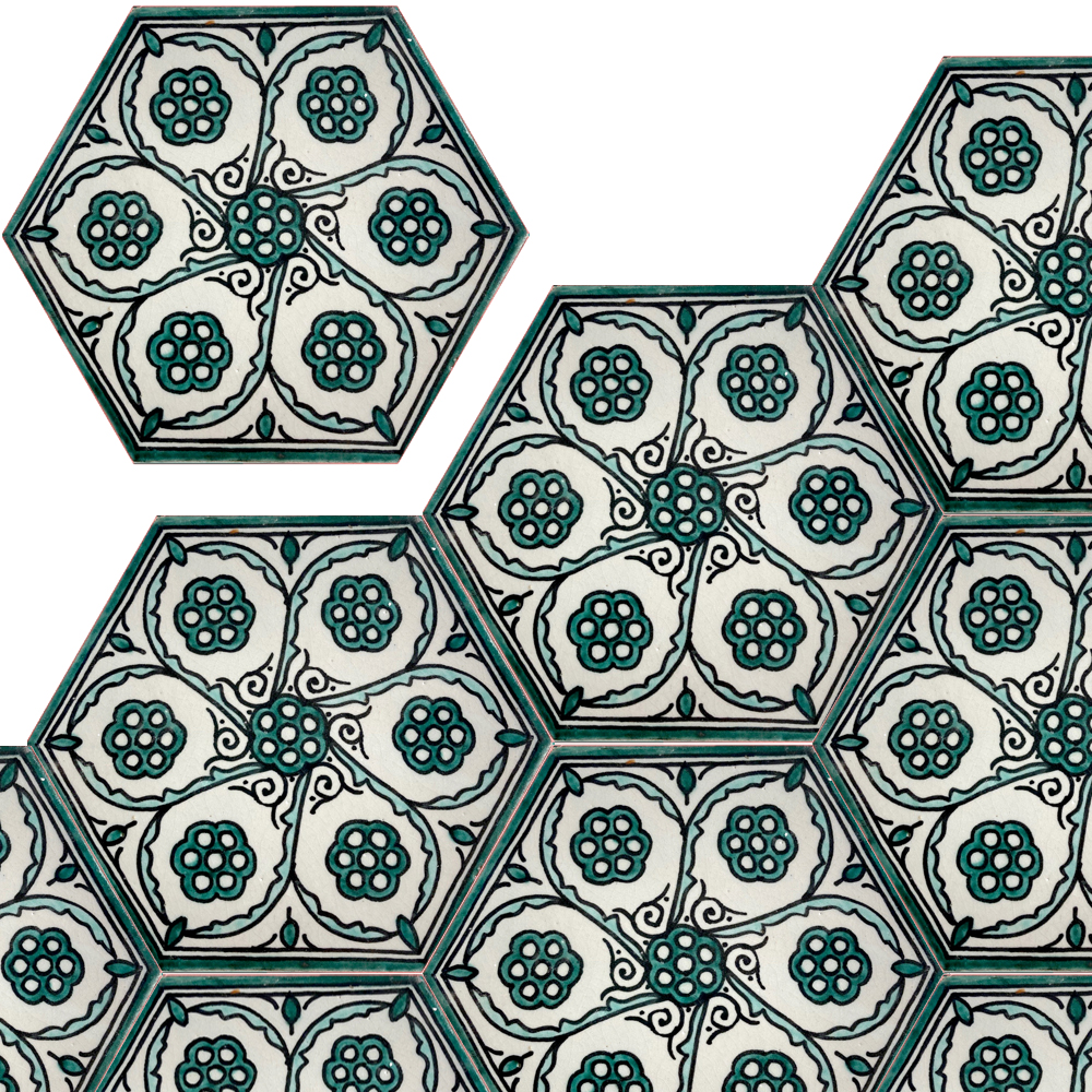 Mosaic House Moroccan tile Edith Honey 1-12-10 White Light Green Green  {hand painted handpainted 6x6} 